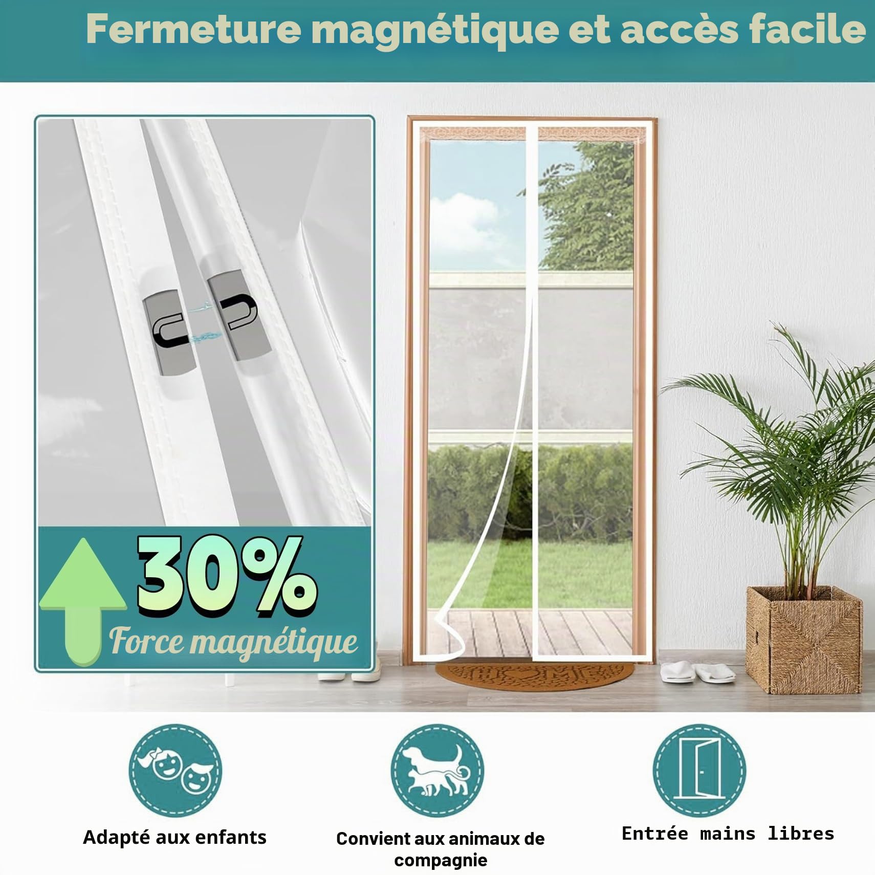 Rideau de Porte Thermique 95 x 210 cm Anti Froid et Chaleur Vent Isolation Phonique Imperméable Transparent Rideau Thermique pour Cuisine et Salon de Porte, A