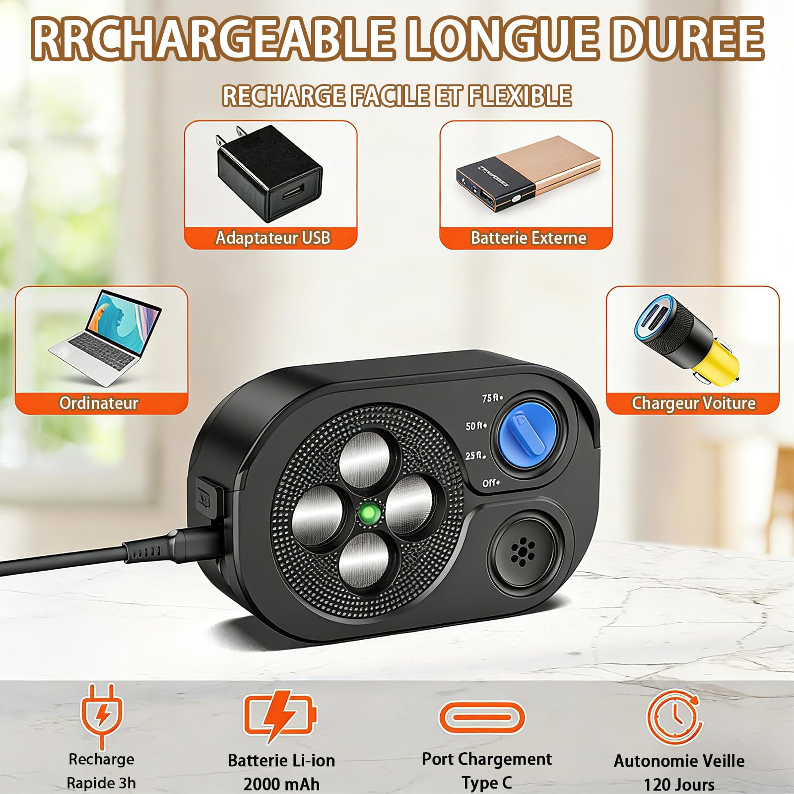 2026 Anti Aboiement Chien Ultrason Puissant, Anti-Aboiement pour Chiens, Ultrason Chiens 3 Modes, Portée 23 m, Étanche IP65 Rechargeable, Sifflet Ultrasonique Chiens Intérieur/Extérieur