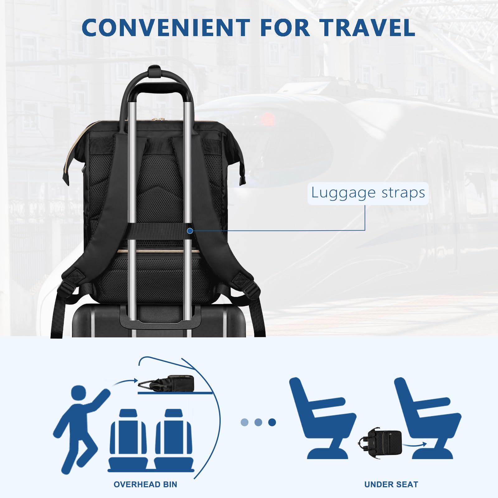 MOSISO 15.6 Pollici Zaino Porta PC Donna e Uomo,Borsa Porta Laptop 15-16 Pollici,Trapuntato a Rombo Approvato il Volo Viaggio con Maniglia Pu,Zaino con Porta USB Universita,Lavoro e Affari, Nero