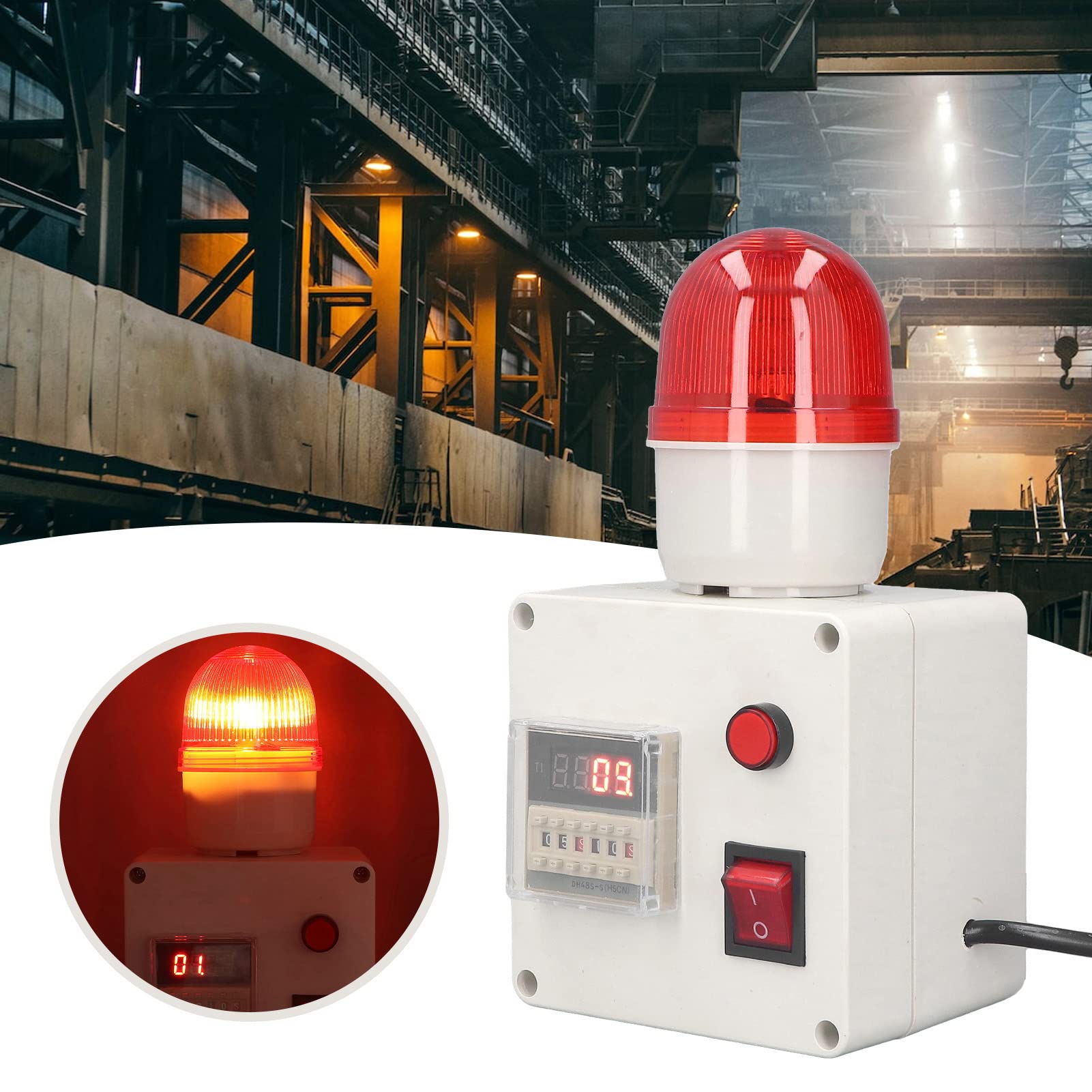 FTVOGUE Alarma Industrial Alarma de Sonido de Alto Decibelio Temporizador de Ciclo Sirena con Sincronización Programable de 6 Dígitos para Fabricación Procesamiento de Alimentos