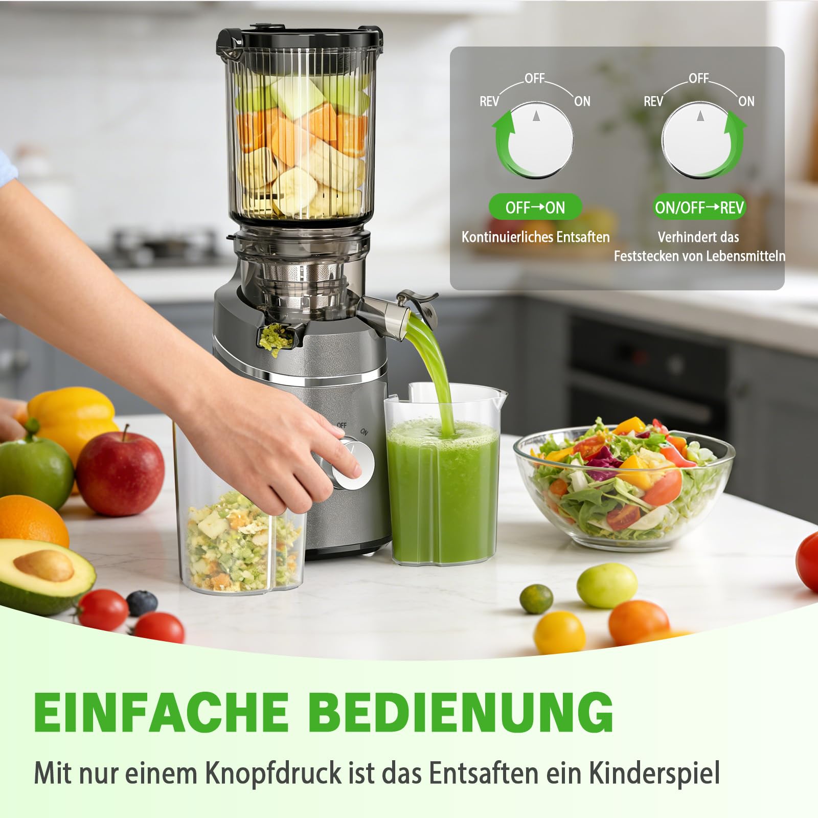 Entsafter mit 135MM Extra Großem Einfüllschacht, ohne Vorschnitt, Entsafter für Gemüse und Obst