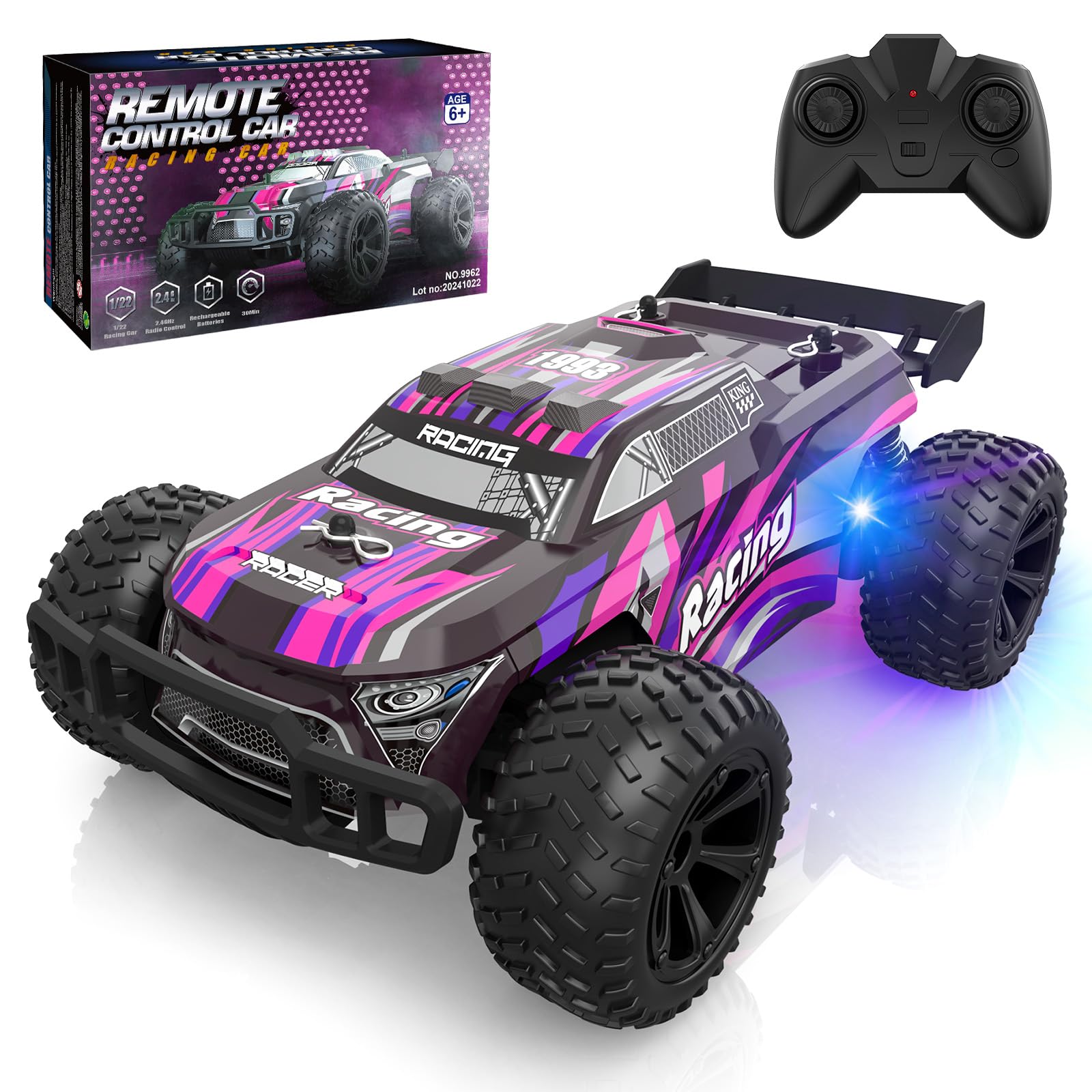 Voiture Télécommandée Tout Terrain, 2.4GHz Voiture Radiocommandée de Course Rechargeable RC Véhicule Jouet Garçon Fille 6 7 8 9 10 11 12 Ans Jeux Exterieur Intérieur Cadeau Enfant Anniversaire Noël