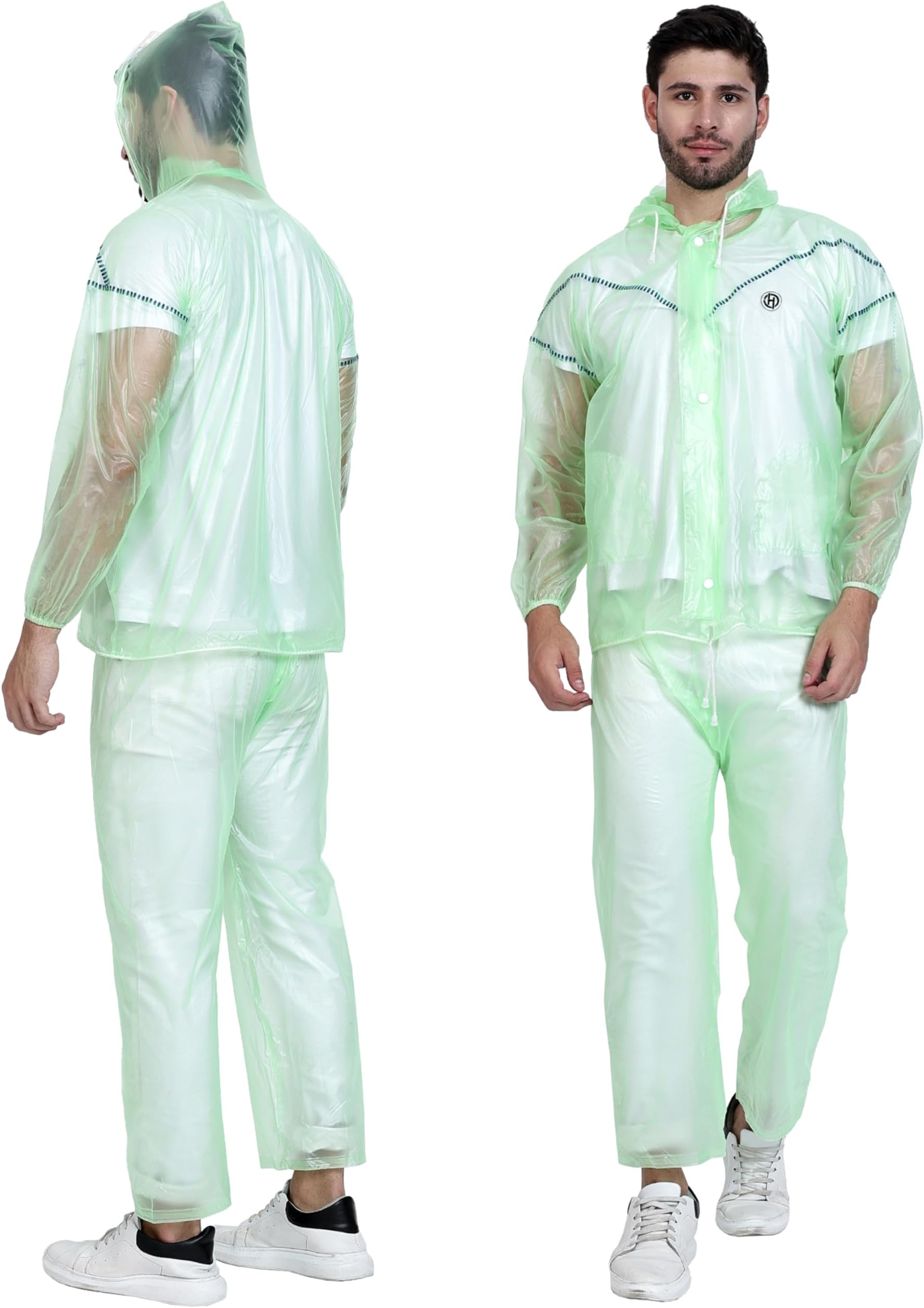 Aura Safari Raincoat with Pants for Men Waterproof Full Length Hood & Pockets Unisex Rainwear Carry Bag Included