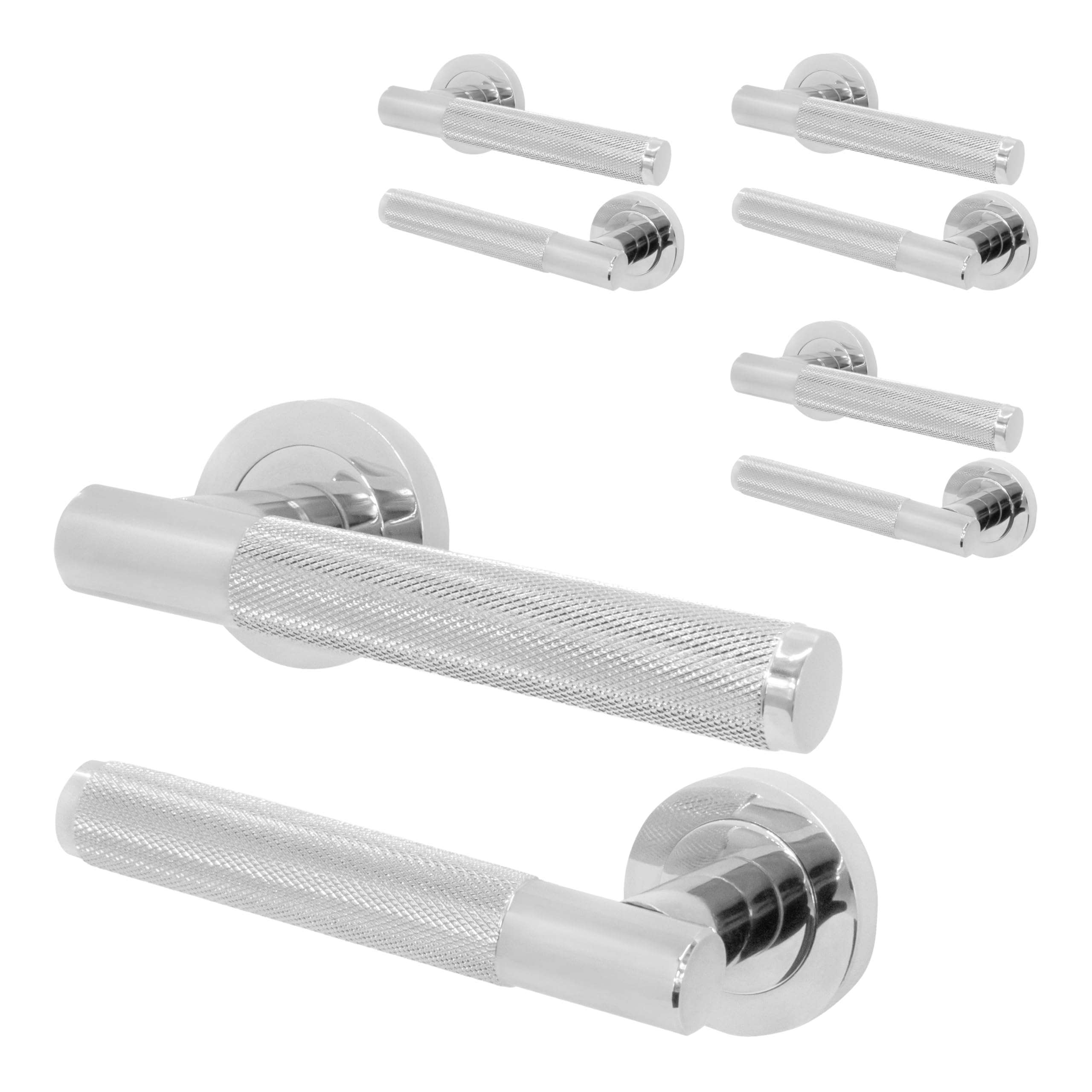 EAI Chrome Door Handle, Polished Chrome Internal Lever on Rose Door Handle, Varri Range 4 Pairs