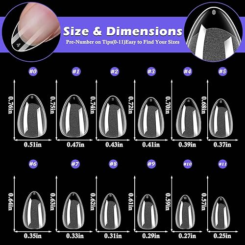 Miniatura 3 de 240 puntas de uñas de gel extra cortas, uñas postizas de almendra, uñas postizas transparentes, uñas cortas XS de almendra, puntas de uñas