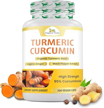 Organic Veda Turmeric and Ginger Supplement, 5 Months Serving, 300 Capsules 95% Curcumin Organic Turmeric Root with Black Pepper Extract for High Absorption Joint Comfort & Antioxidants Complex