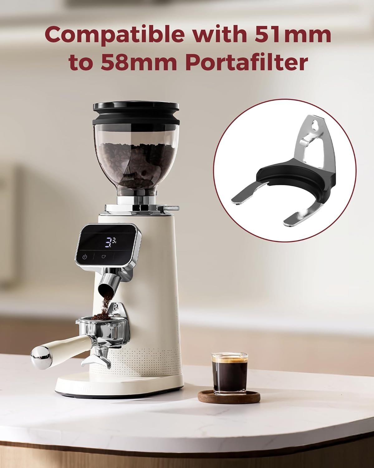 Tuni G3 Ivory 64mm Flat Burr Coffee Grinder with White Digital Coffee Scale