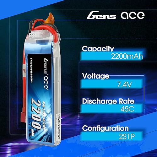 Miniatura 3 de Gens ace 7.4V 2200mAh 2S 45C LiPo Batería Deans Plug para 70MM EDF RC Avión 450 Helicóptero Rc Barco