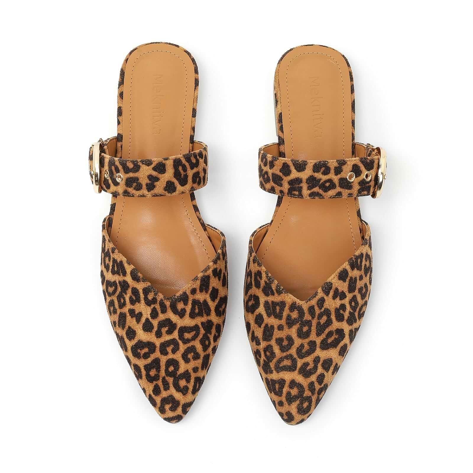 Meknitva Pointed Toe Mules for Women,Adjustable Strap Backless Loafers in Synthetic Suede, Dressy Casual Slip-On Flats
