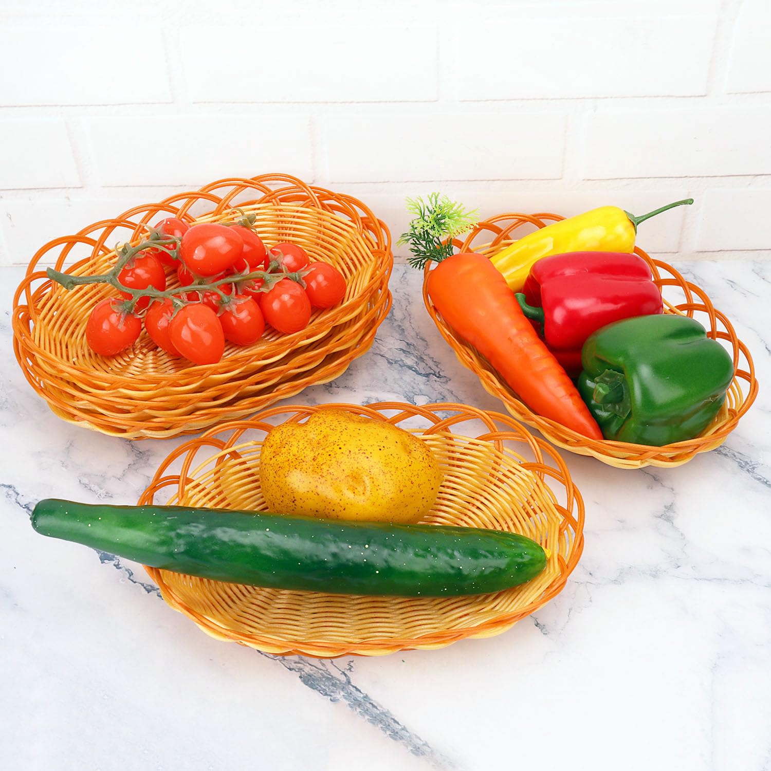 25 cestas ovaladas de plástico – 9.2 x 6.3 x 2.2 pulgadas, versátiles cestas de pan tejidas de ratán, cesta de pan de mimbre para servir, accesorios para el hogar y la cocina