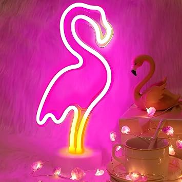 YSMNDE Flamingo Neon Sign, Pink LED Light Sign for Bedroom Girls Room Decor