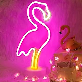 YSMNDE Flamingo Neon Sign, Pink LED Light Sign for Bedroom Girls Room Decor, USB/Battery Operation Night Lights, Pink Flamingo Decor for Wedding, Party, Birthday, Tropical & Hawaiian Party Decorations