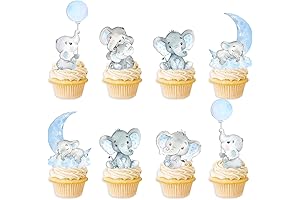 48-Piece Blue Elephant Cupcake Toppers for Boy Baby Shower or Birthday