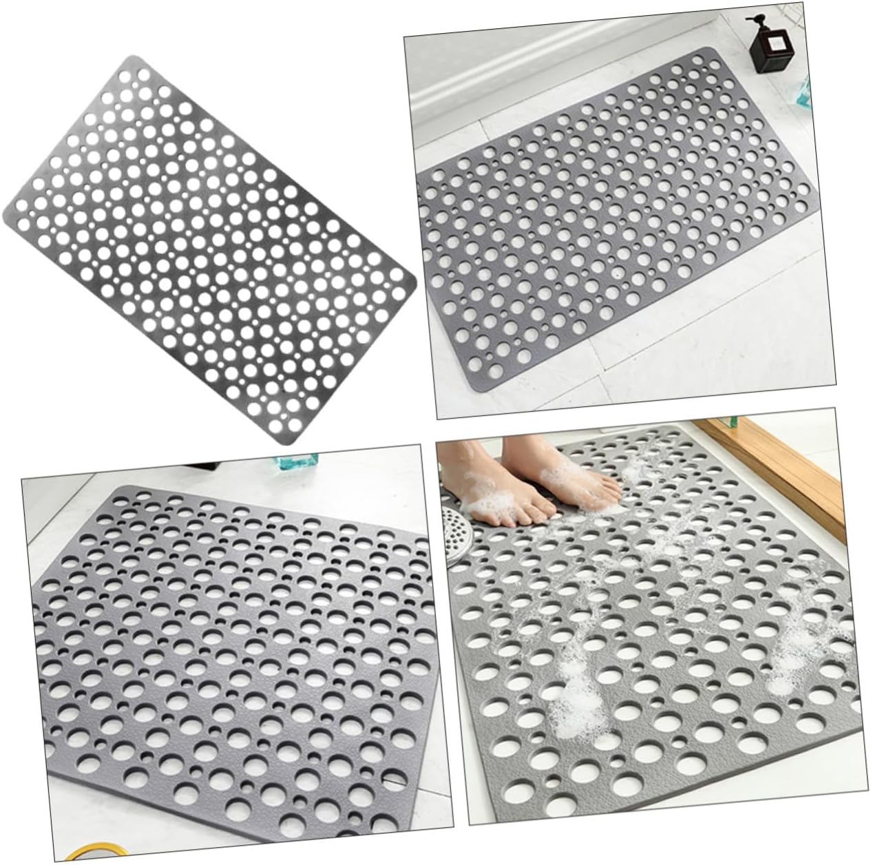 Non- Bathroom Mat Flexible TPE Shower Pad with Cups Grey Safe for Bathtub Shower Reduces Foot Fatigue for All Ages