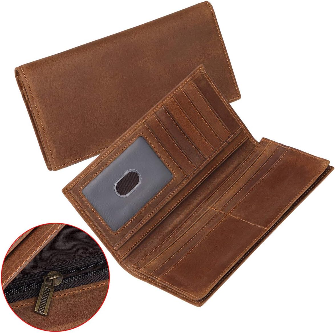 JEEBURYEE Men's Vintage Genuine Leather Long Bifold Wallet RFID Blocking Card Holder - Image 5