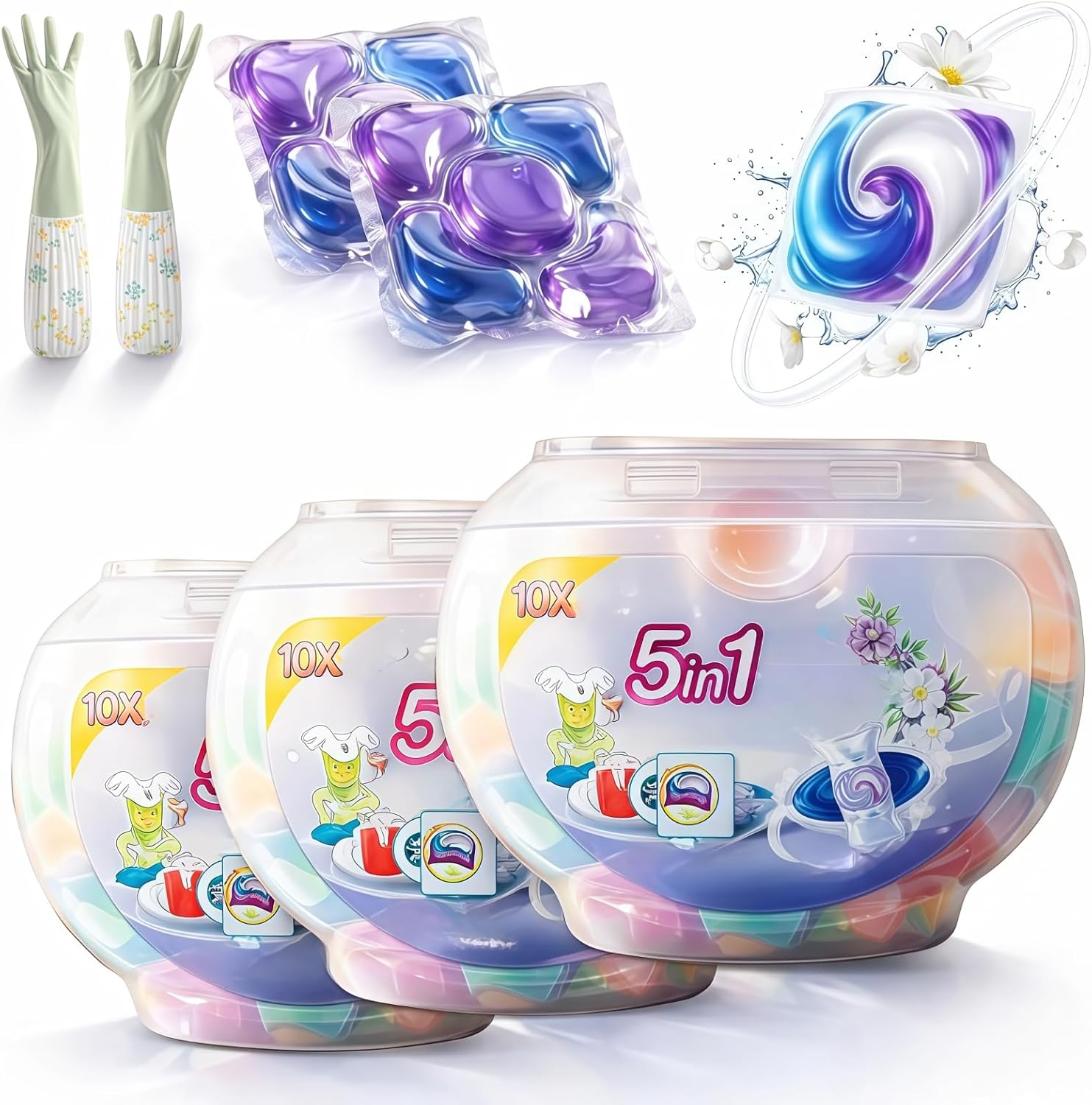 5-in-1 White Musk Laundry Detergent Pods (80 Count), White Musk Scented Laundry Soap Capsules for Deep Cleaning and Color Protection, High Efficiency Concentrated Laundry Pods for All Washer Types (3)