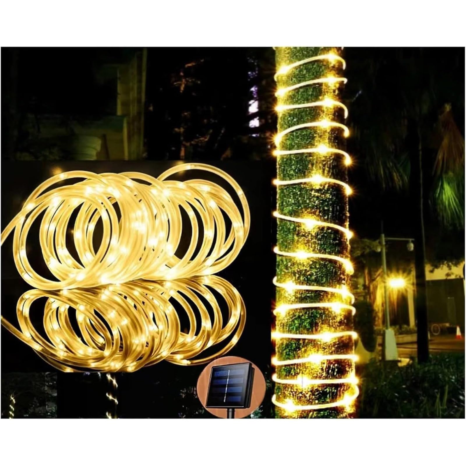 Solar Rope String Light Waterproof Outdoor Garden Decoration Fairy Tube Lights for Fence Party Yard Wedding Christmas Holiday Solar Powered Tree Light 39FT 100 LED 8 Lighting Modes (Warm White)