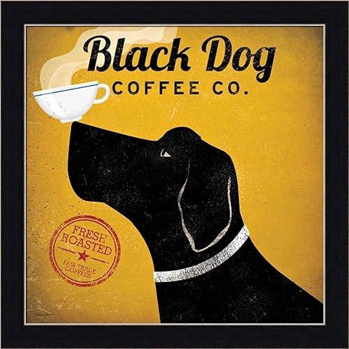 Buyartforless Ryan Fowler - Póster enmarcado de 12 x 12 pulgadas, diseño de perro negro