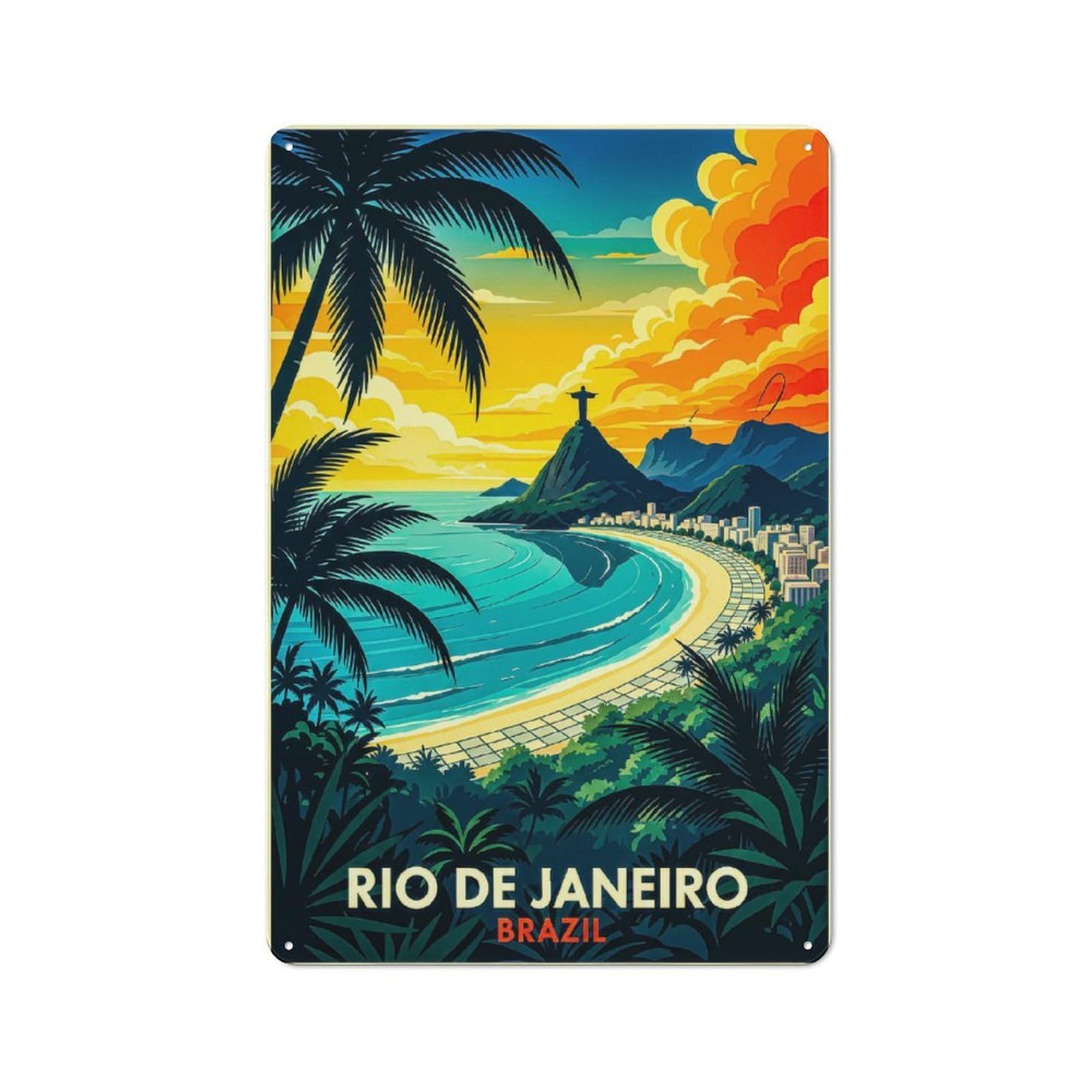 Junmoney Style-4 Tin Wall Plaque 30X20cm With Rio De Janeiro Travel (6) For Guest Room Or Hallway, For Updating Guest Room And Hallway After Moving