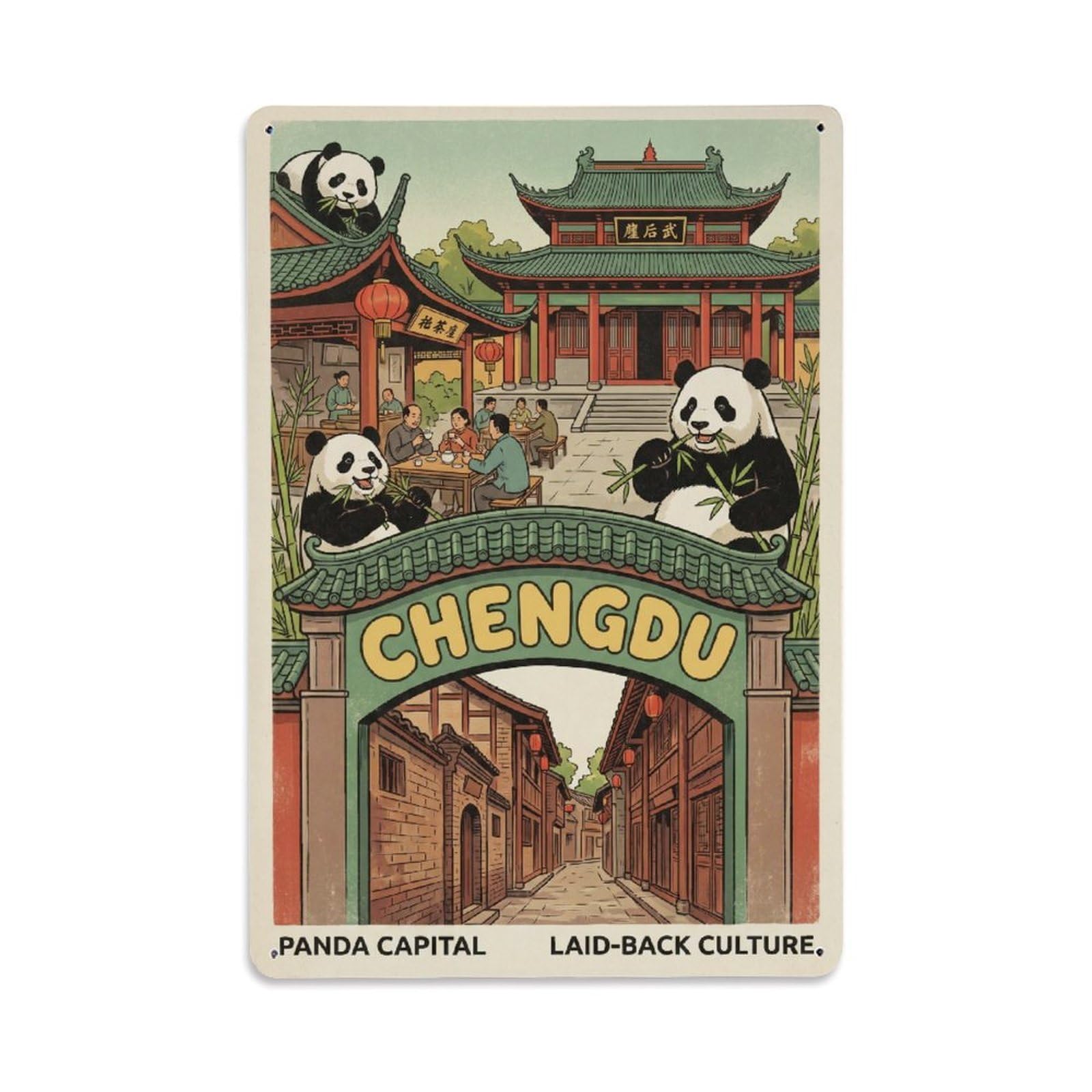 Huiyhb 8X12inch(20X30cm) Retro Travel China Chengdu Metal Tin Sign