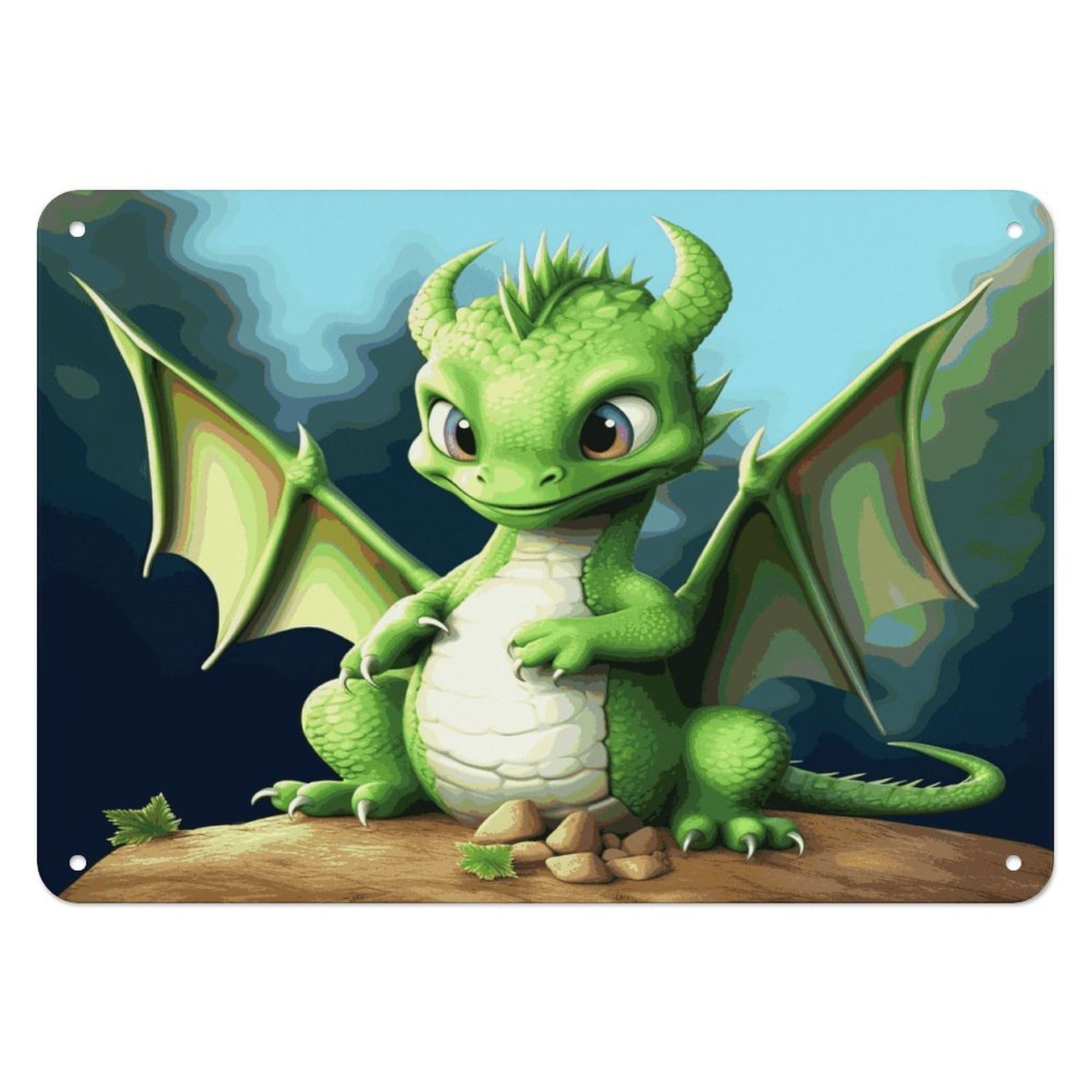 Fodpand Style Dragon Cute Retro Vintage Metal Tin Sign,Wall Art Decor Garden Plaque Poster For Bedrooms Yard Bars Pubs Patios Porches 7.9X5.5 Inch