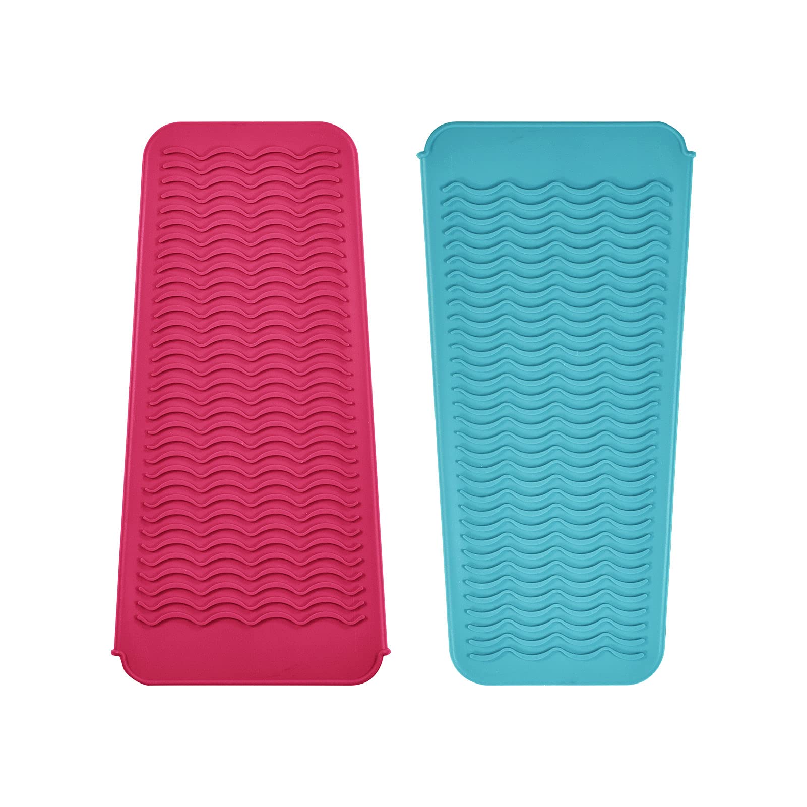 EIOKIT 2 Pack Silicone Heat Resistant Travel Mat Pouch for Hair Straightener,Crimping Iron,Hair Curling Iron,Hair Curling Wand,Flat Iron,Hair Waving Iron and Hair Styling Tools (Hot Pink&Sky Blue)
