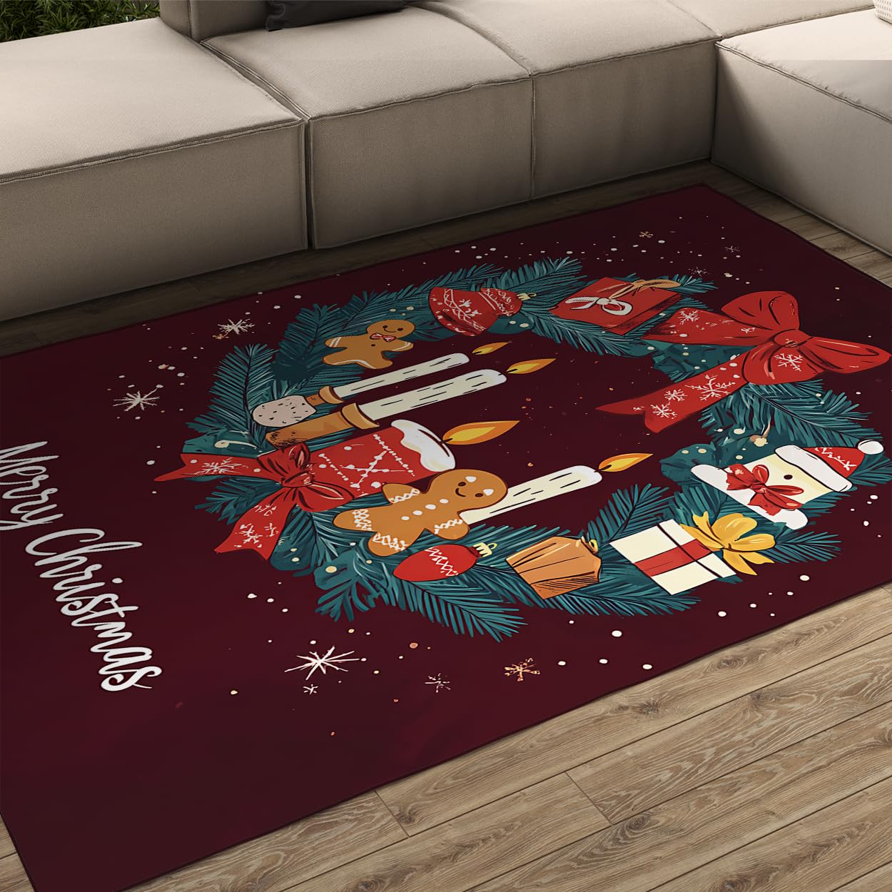 Świąteczna czerwień 2'7.6 cm x 100 cm dywaniki świąteczny wieniec świece ciasteczka wzór niskie runo mata do salonu jadalni kuchni akademika pranie w pralce
