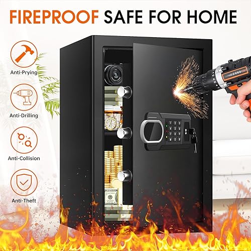 Miniatura 3 de 3.4 CUFT - Caja fuerte grande para el hogar, resistente al agua y al fuego, segura para el hogar con teclado electrónico y llave de repuesto,