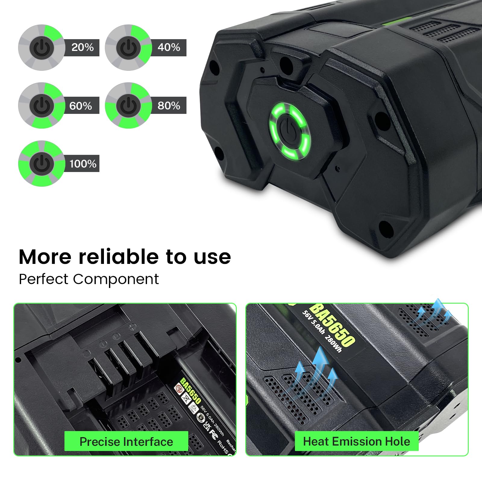 56V 5,0Ah Batterie agli ioni di litio di ricambio per batteria EGO 56V Compatibile con LB5302 LB4800E ZT4204L HT65004 CS1800 BX1000 LM2156SP Batteria EGO 56 Volt Power+ per utensili elettrici e