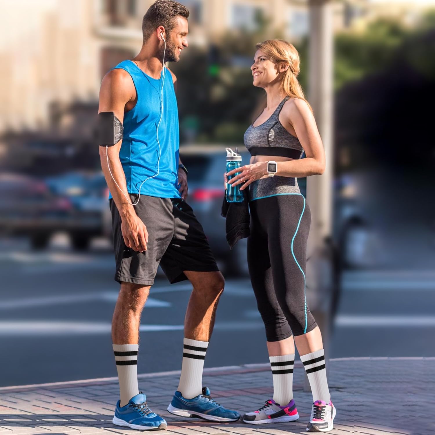 Ultrafun 5 Pairs Striped Crew Socks Cotton Cushioned Athletic Sports Running Socks for Men Women Teens - Image 3