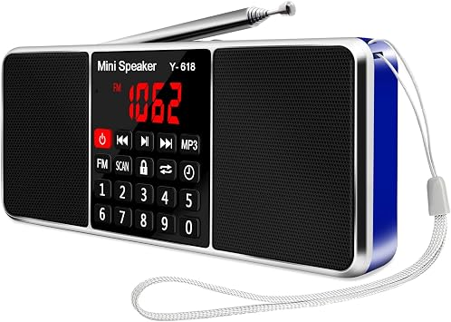 LEFON Multifunction Digital FM Radio Media Speaker MP3 Music Player, Blue