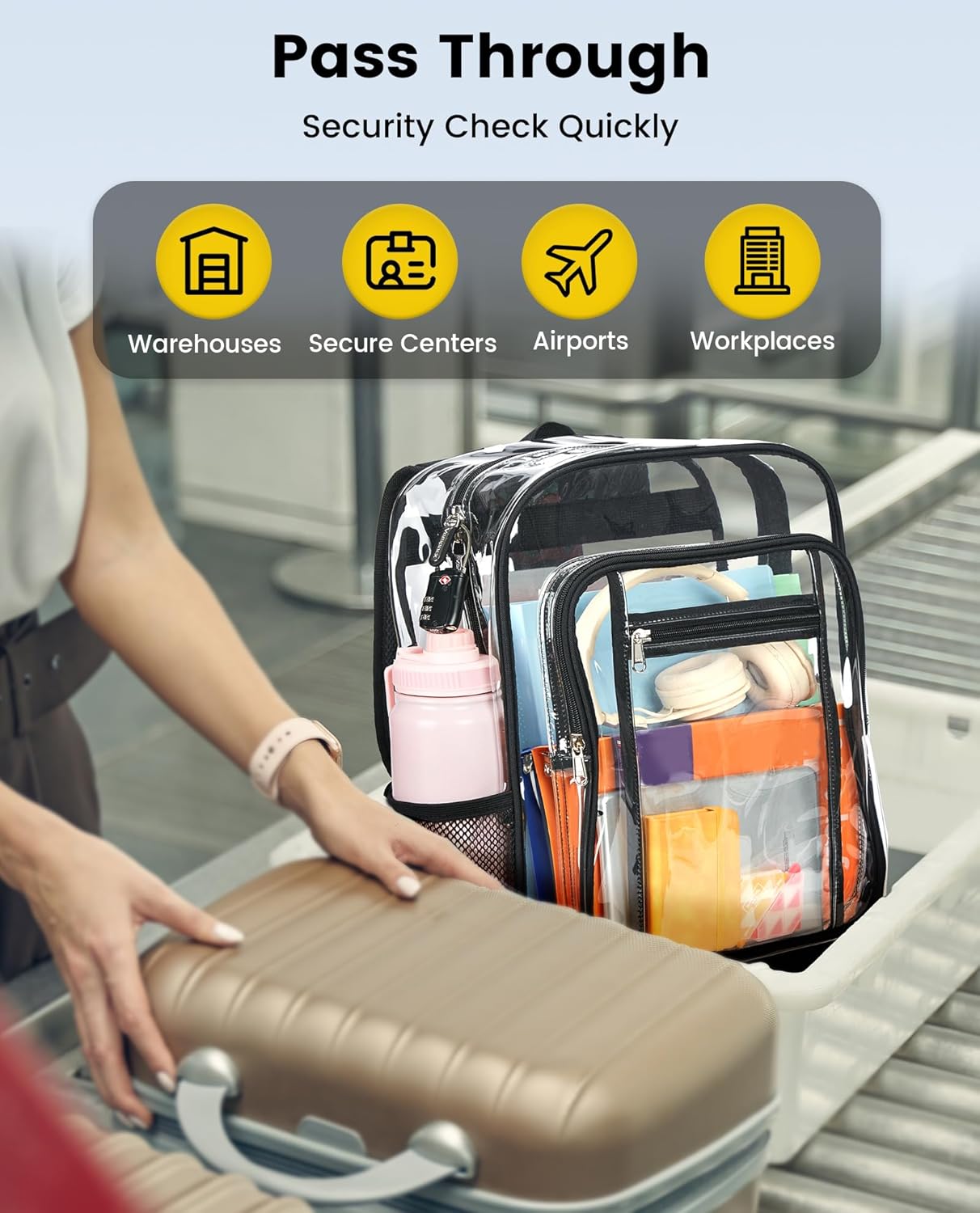 Vorspack Clear Backpack Heavy Duty - Extra Large Clear Backpacks with TSA Lock Transparent See Through Bookbag for School, Work, College, Travel - Black - Image 7