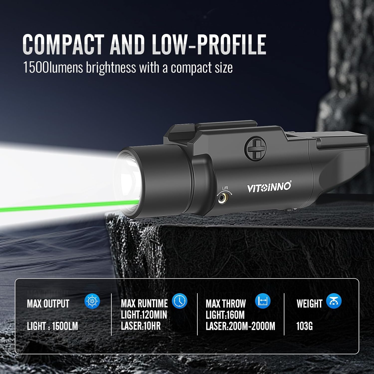 1500 Lumens Green Laser Light Combo is Compatible with Picatinny Rail for Rifle, Rechargeable Tactical Flashlight/Weapon Light with Strobe & Momentary (Not for Pistol)