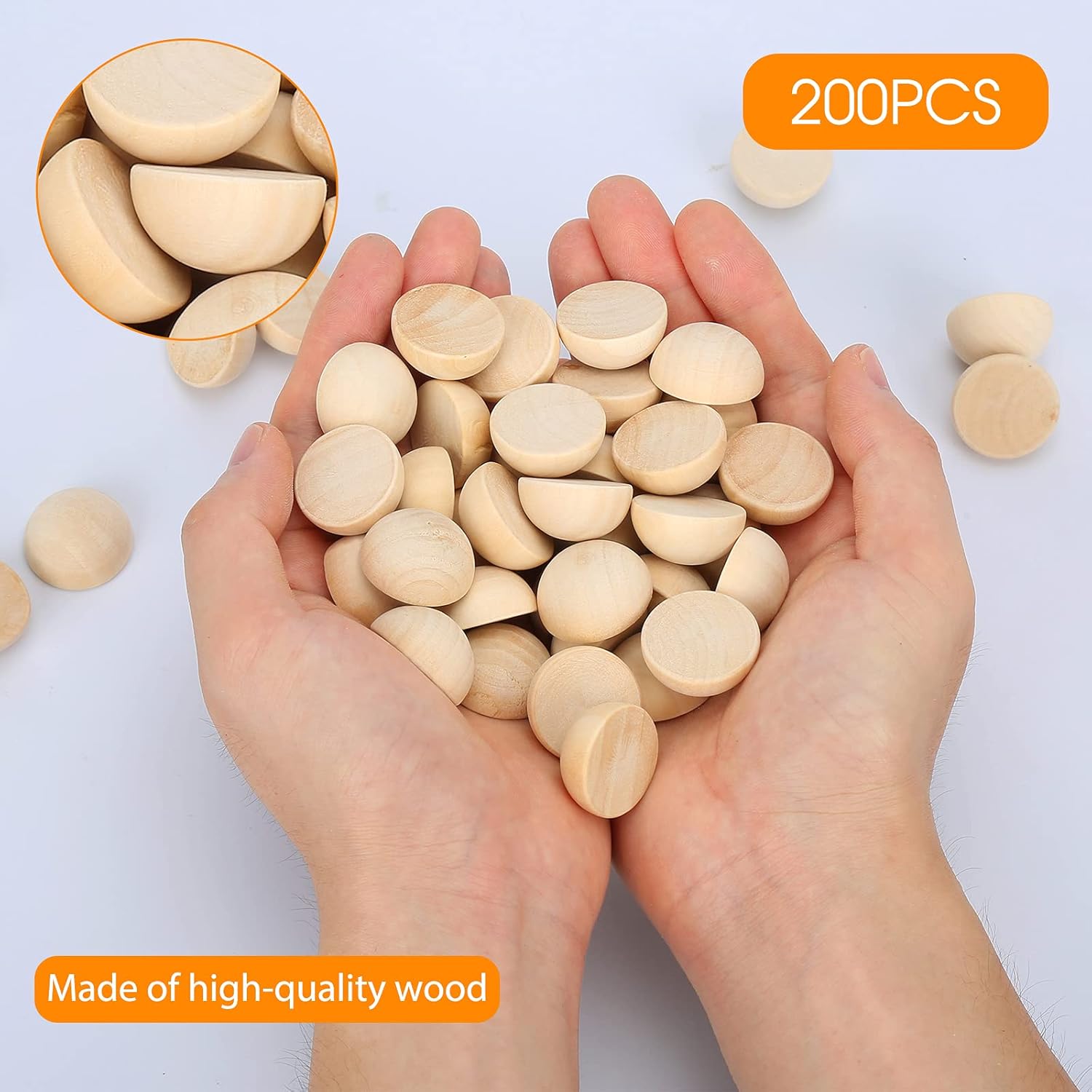 200pcs 25mm Half Wooden Balls Unfinished Split Natural Wood Beads for Craft Paint, DIY Projects, Ornament Crafts Arts Supplies, Wreaths, Toy Nose, Home Table Decoration (200PCS 25MM)