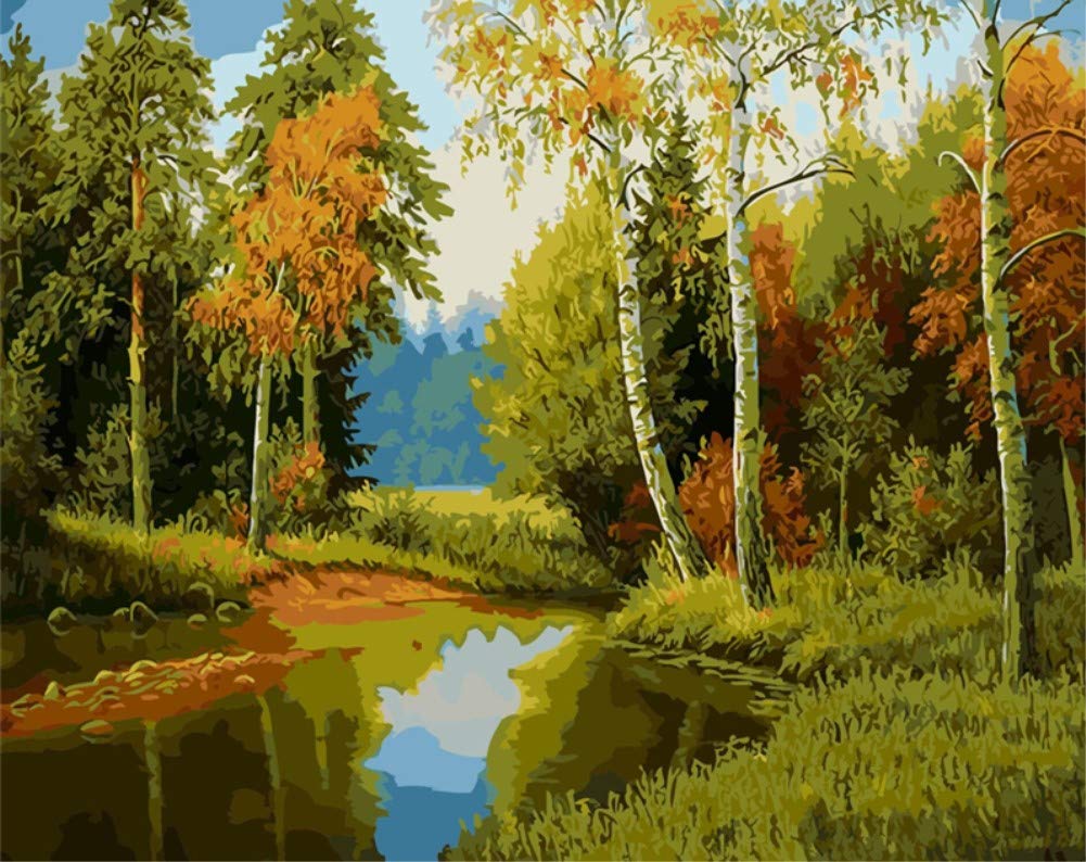 ABEUTY DIY Paint by Numbers for Adults Children, Forest Tree Lake 16x20 inches Number Painting Art Therapy โ image 1