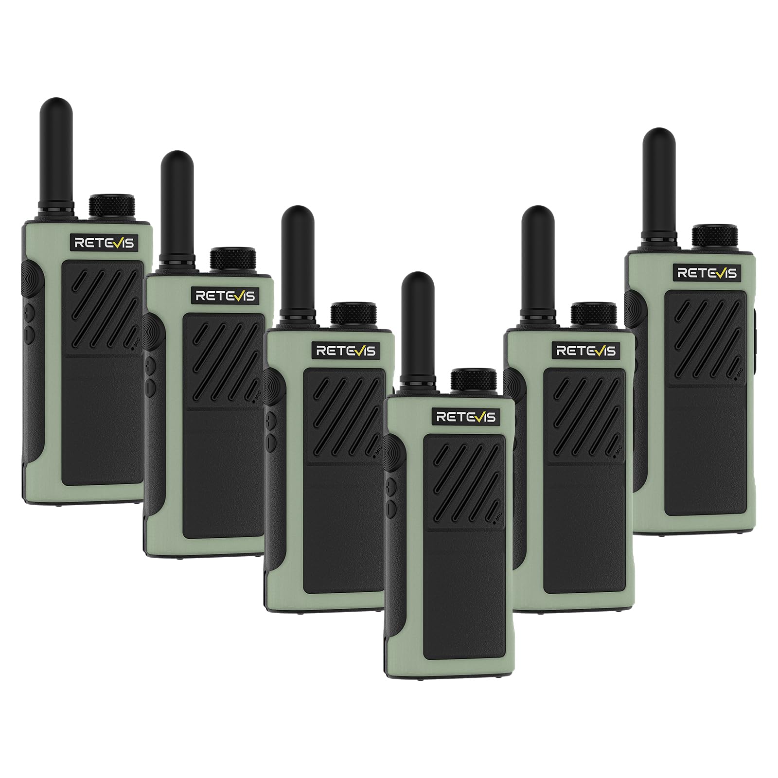 Retevis RB666P Walkie-Talkie Recargable, PMR446 Walkie Talkie Profesional de Carga Rápida, 1500 mAh, Tipo-C, VOX, CTCSS/DCS, Radio Bidireccional Portátil para Escuela, Supermercado (6 Piezas, Negro)