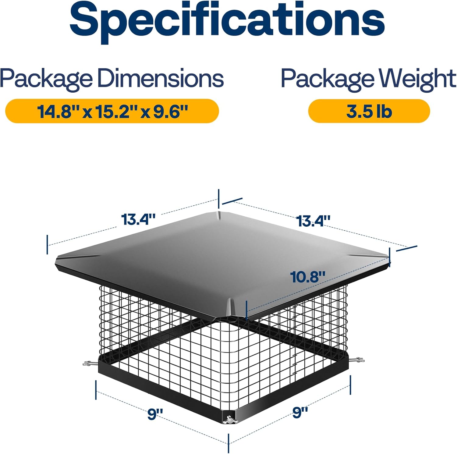 VIVOHOME 9x9 Inch Chimney Cap, Square Chimney Cover, Galvanized Steel Fireplace Flue Lid for Outside, Black Chimney Rain Caps with Single Bolt-on