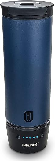 ThermoJoe Travel Mug – Temperature Control Smart Thermo Mug, 16 Oz, for Coffee and Tea, Self Heating Mug, Interchangeable Power Supply , Fully Portable, Travel Mug, Charcoal Blue