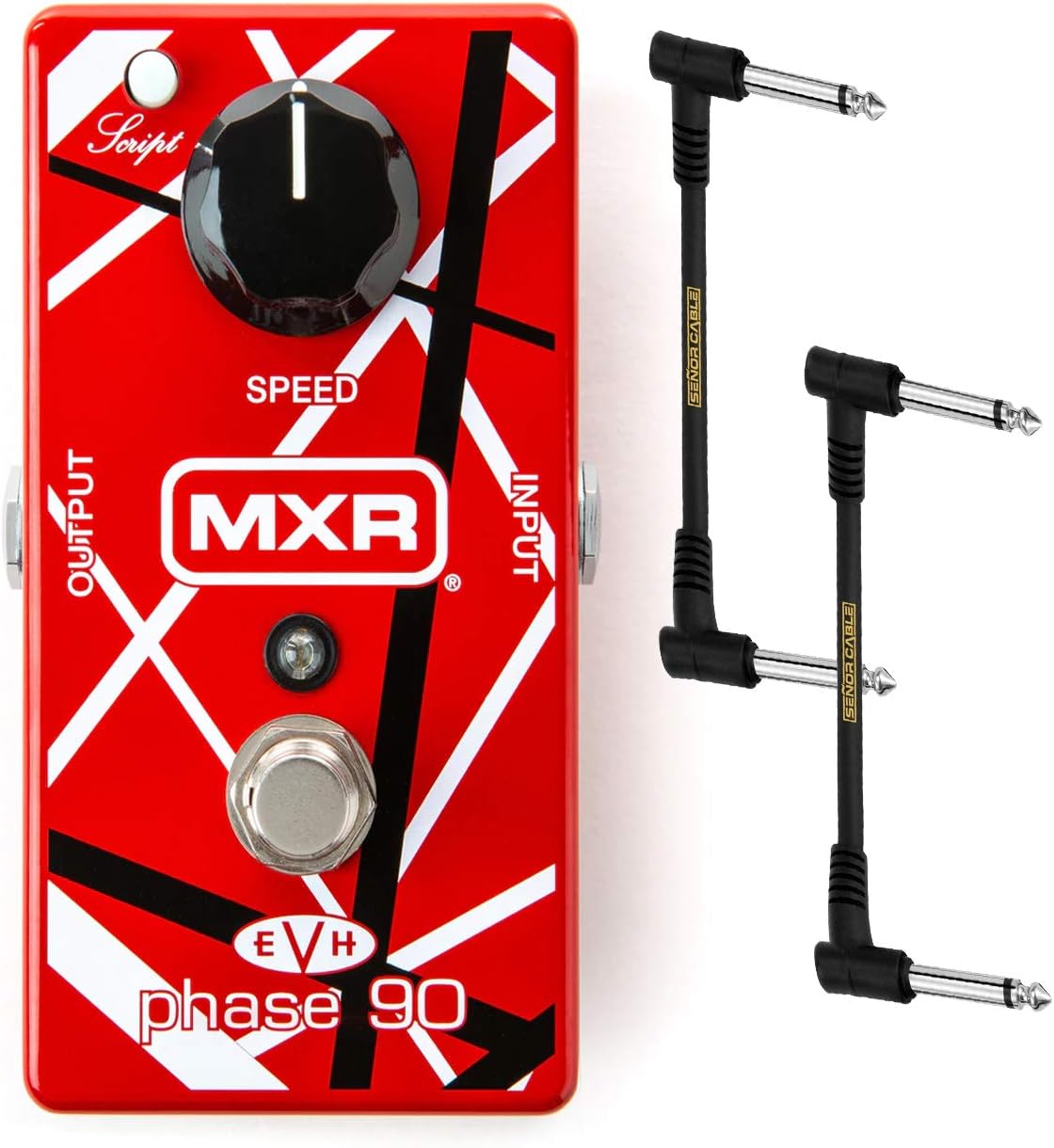MXR EVH Phase 90 Eddie Phase Pedal with Eddie Signature Frankenstein Guitar Look, and New Script Switch BUNDLE with 2x Senor Patch Cable
