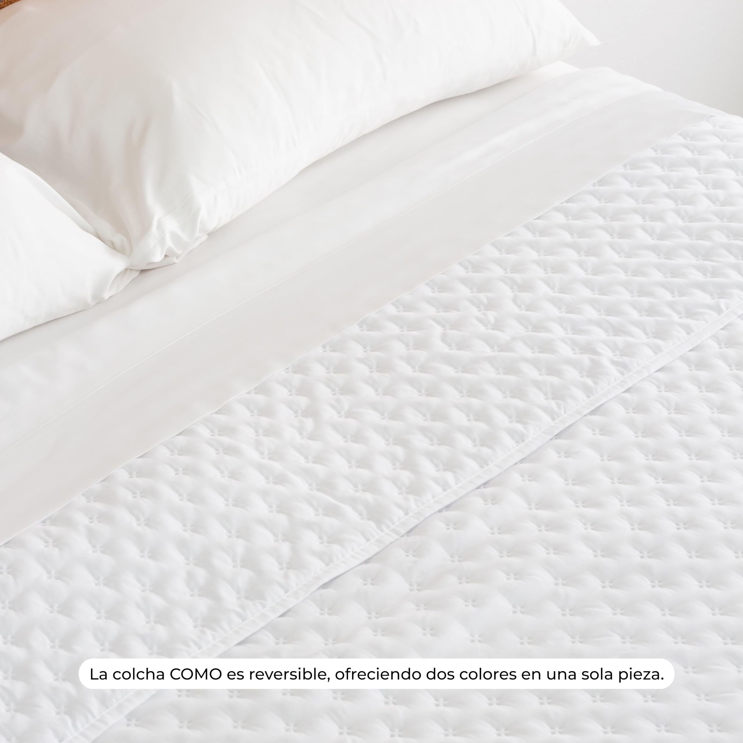 Colcha Boutí Acolchada Reversible para Cama 150 (250x270 cm), Blanco Óptico, Microfibra Suave con Relleno Tacto Pluma, Ligera, Ideal para Primavera y Verano, Fabricada en España
