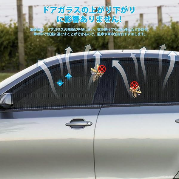 車網戸 虫除けネット Oziral車中泊用網戸ネット 二重メッシュ 防虫&遮光サンシェード 2in1車窓用カーテン 通風換気 夏紫外線対策 プライバシー保護 伸縮性素材 簡単取付 セダン/軽自動車 汎用 カーウィンドウネットカバー 2枚 フロントウィンドウ用 - 2
