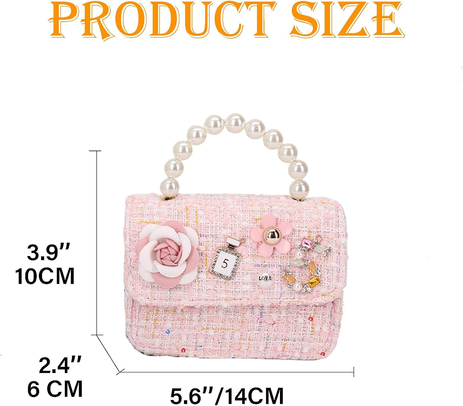 Girls Cute Purses Flower Crossbody Bag Princess Chain Shoulder Handbag with Crown Pearl Handle