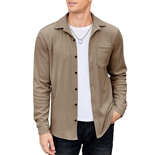 COOFANDY Men's Corduroy Shirt Jacket Casual Stylish Shacket Long Sleeve Button Down Winter Shirt