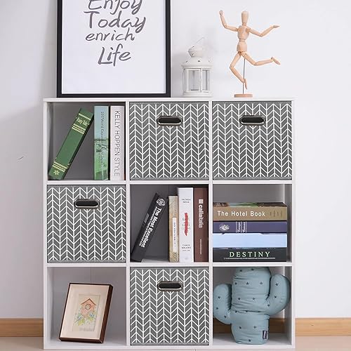 Vista 270 de Cubos de almacenamiento plegables negros, caja de almacenamiento de tela, cestas organizadoras con asas dobles para organizador del hogar