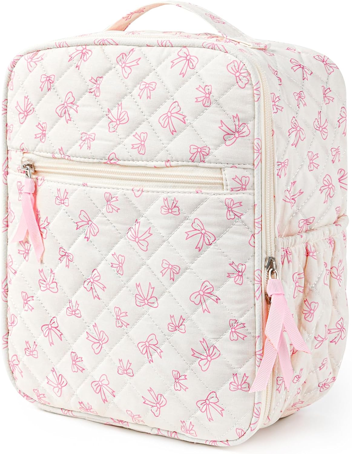 Aileam Lunch Box Lunch Bag for Women Cute Girls Insulated Womens Lunch Bag For Work Quilted Large Capacity Reusable Insulated Cooler for Work School Picnic Travel, Pink Bow