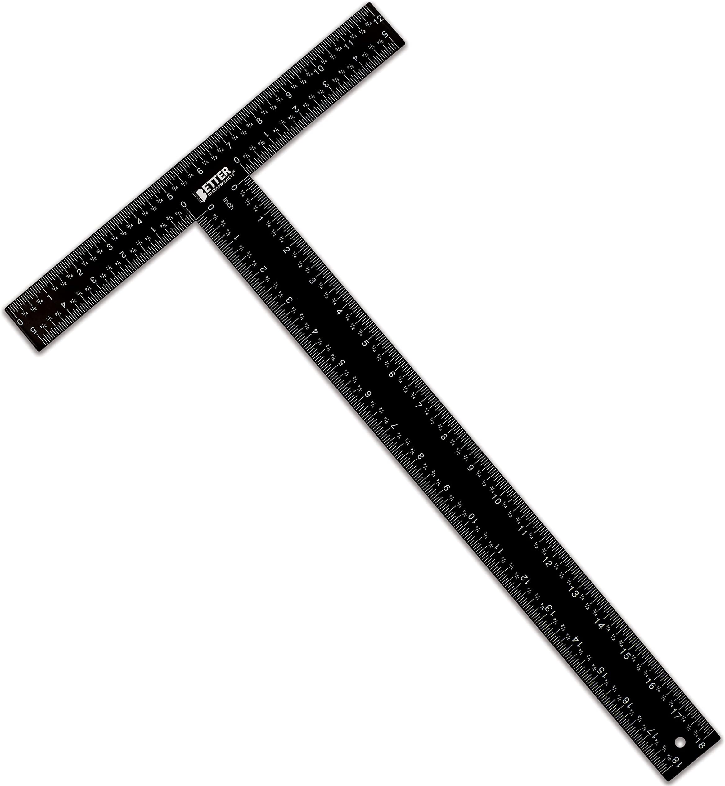 Better Office Products T Square, 18 inch Metal T Ruler, Carbon Steel, Double Sided Standard & Metric Laser Printed, Drafting - Architect - Set Square Companion Ruler, Black