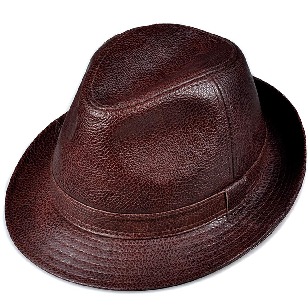 DongBao Leather Trilby Fedora Hats Jazz Cap Panama Hat Short Brim Bowler Hat for Men/Women