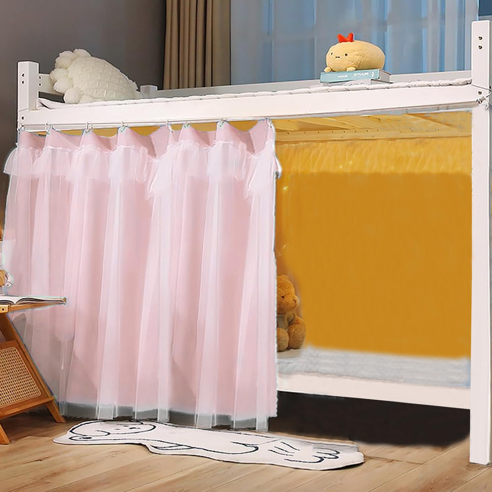 Meliyya Bunk Bed Curtain Gauze with Lace, Dorm Bed Canopy Privacy Drape for Bottom Bed, 1 Panel (Pink 1.2M)