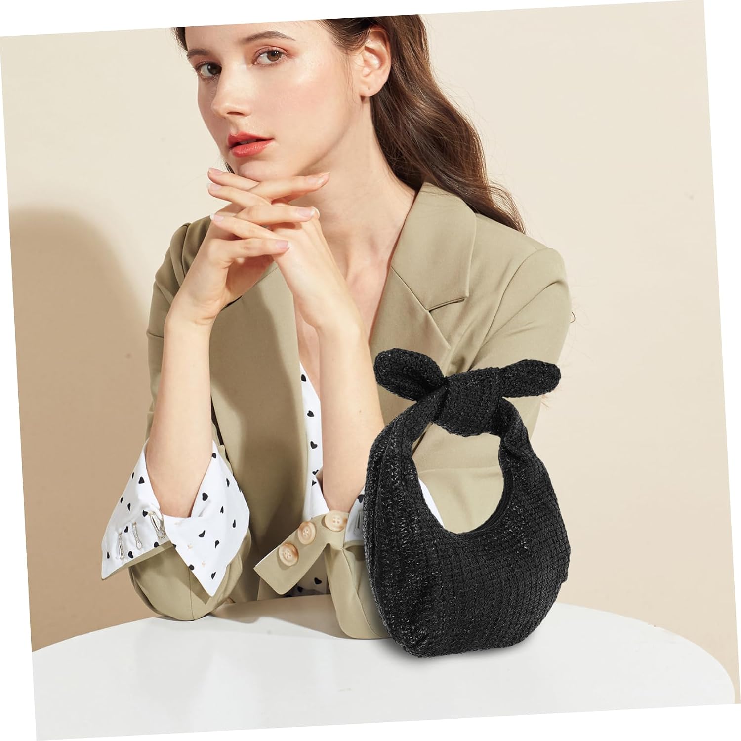 BESPORTBLE Black Woven Clutch Purse for Women Elegant Summer Beach Bag Versatile Handcarry Clutch Style for Vacation Party Prom