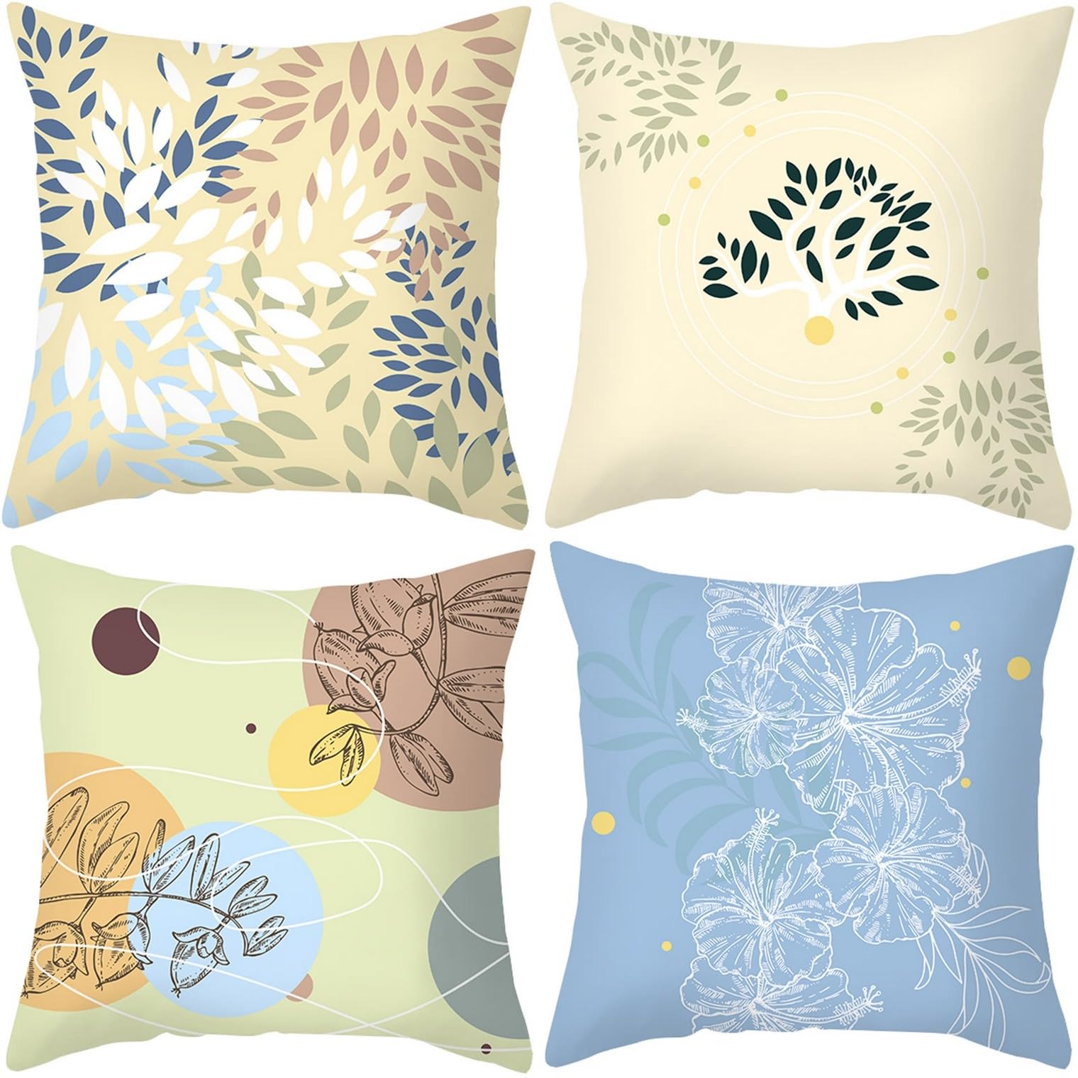 Housse coussin sol imperméable et résistante CEVAN, taie d'oreiller carrée beige et jaune